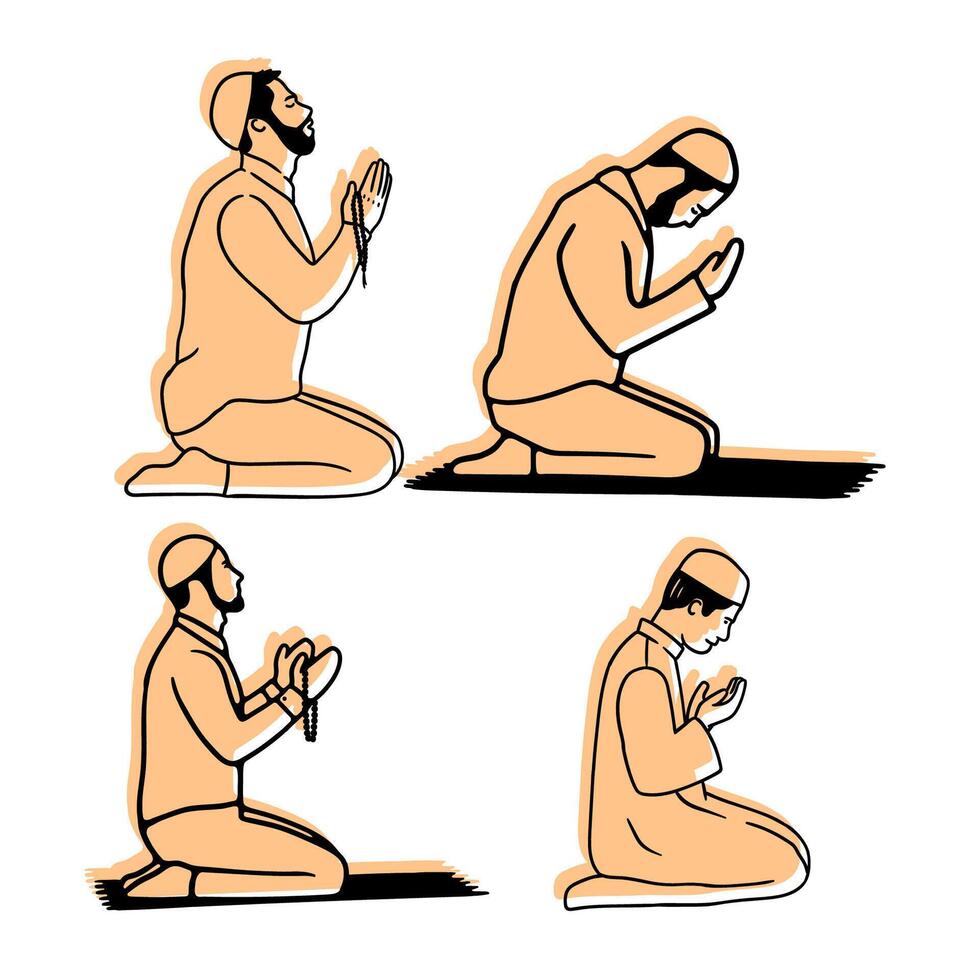 Art Illustration hand draw muslim pray set collection vector