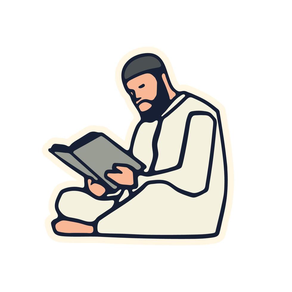 Art Illustration muslim reading qur'an on white background vector