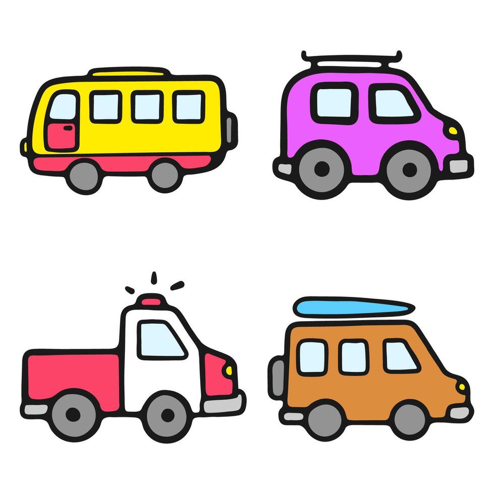 Art Illustration simple car collection on colorful vector