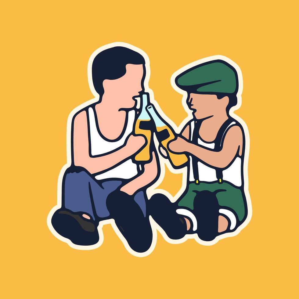 illustration hand draw two boys friendship vintage style vector