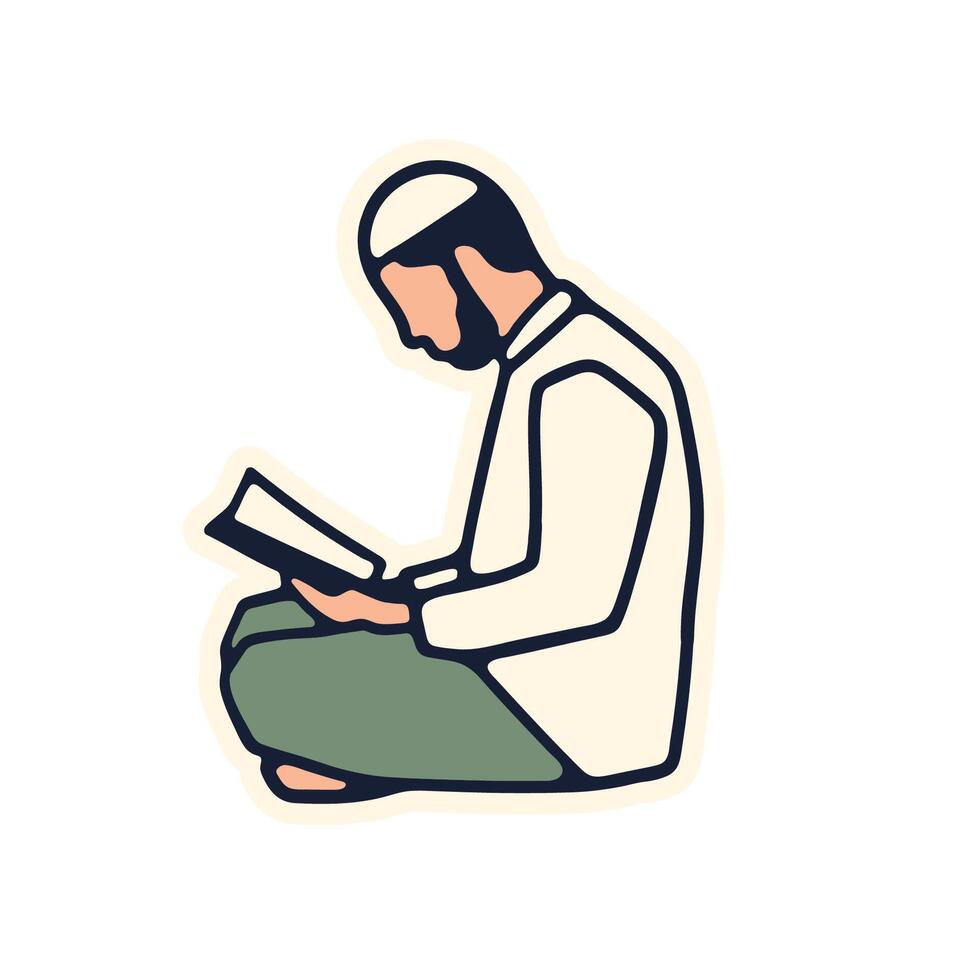 Art Illustration flat design boy read qur'an vector