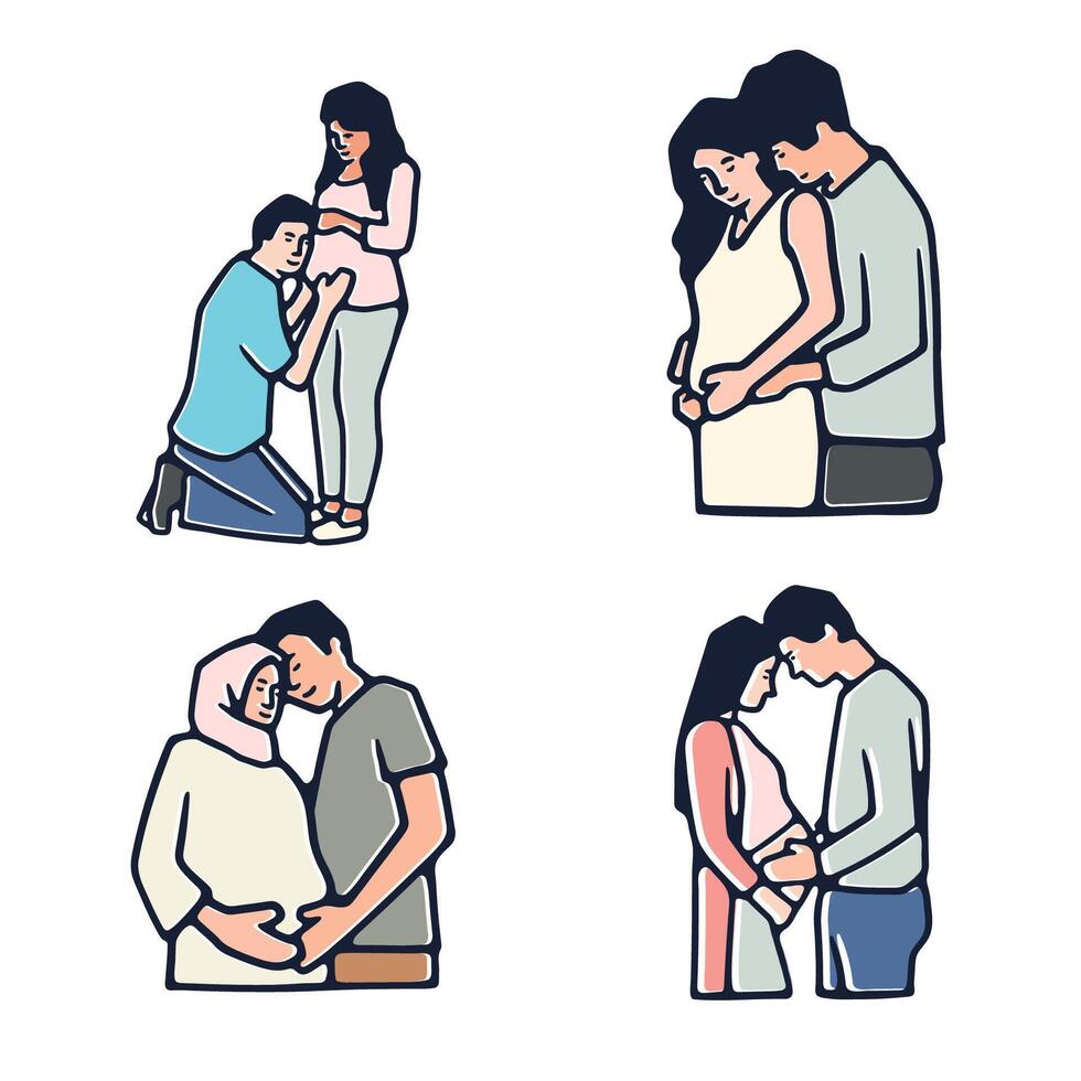 Art Illustration couple pregnant good for sticker icon vector