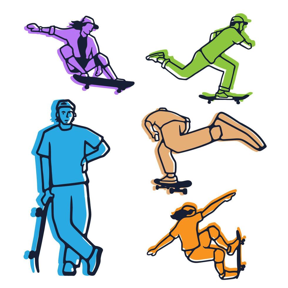 illustration hand draw skater collection vector