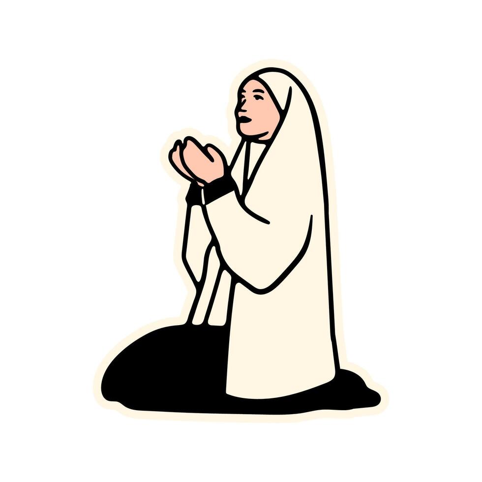 illustration a muslim girl pray vector