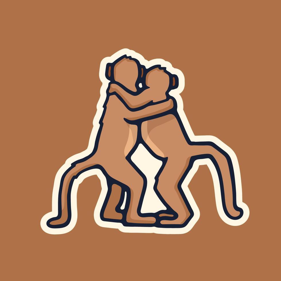 Art Illustration cartoon monkey hug cute animals design vector