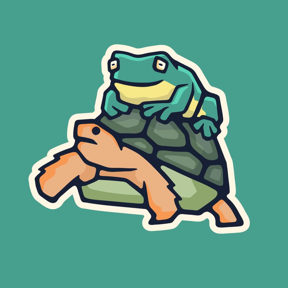 Art Illustration animal frog and turtle funny moment god for sticker icon vector