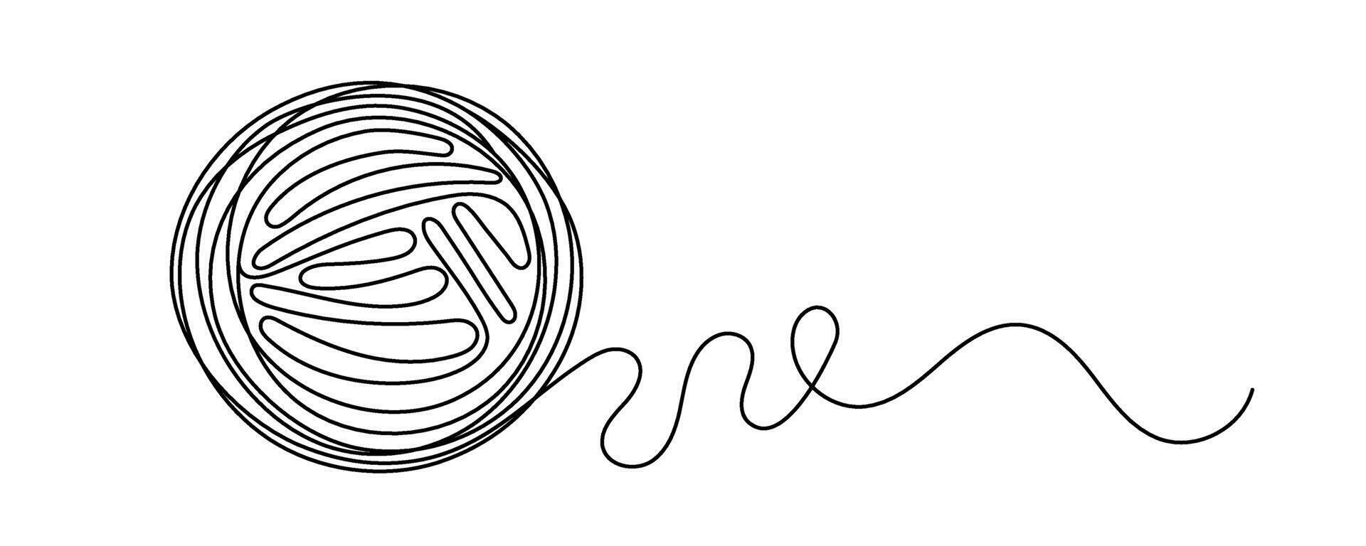 Ball of yarn continuous art line sign Round skein. vector