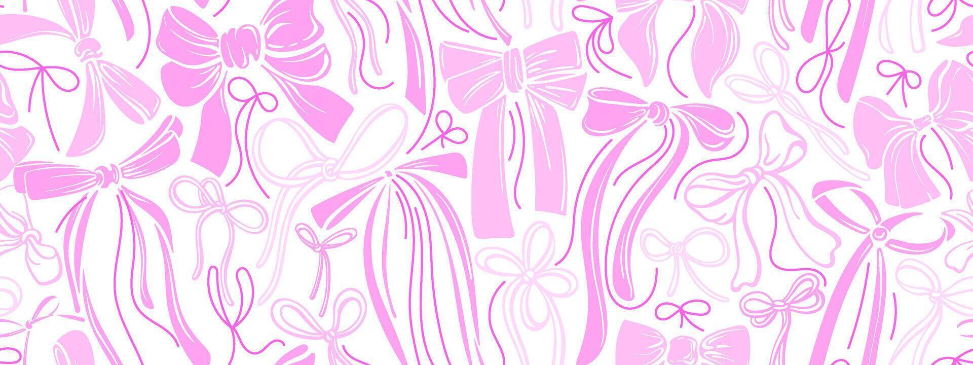 Pink bow seamless pattern. sketch ribbons vector