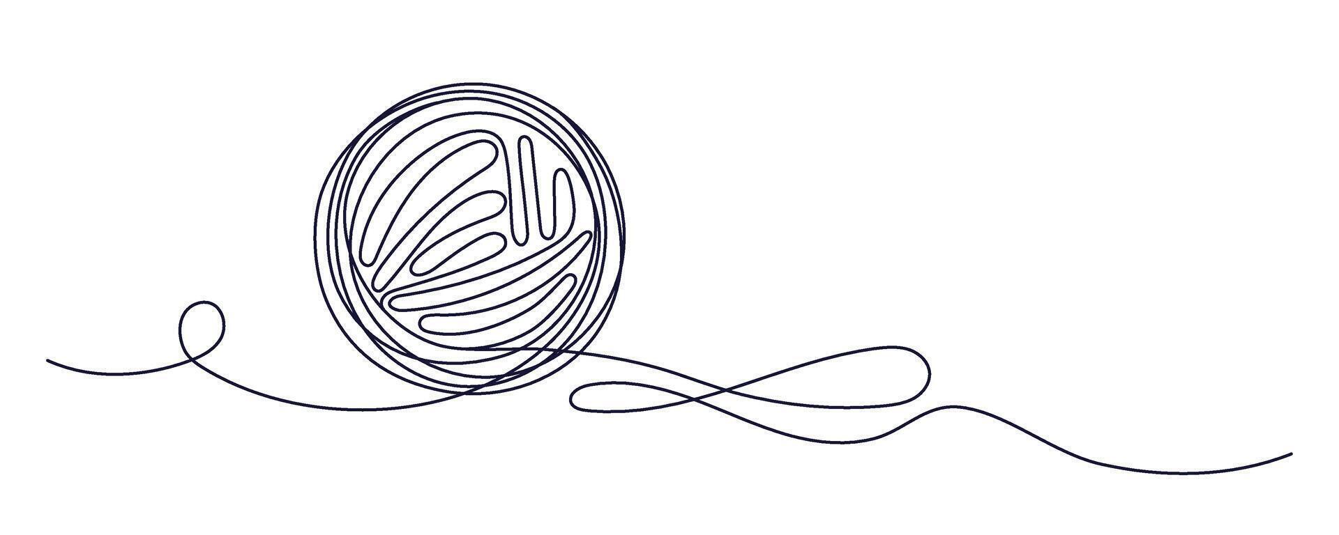 Ball of yarn continuous art line sign. Round skein vector