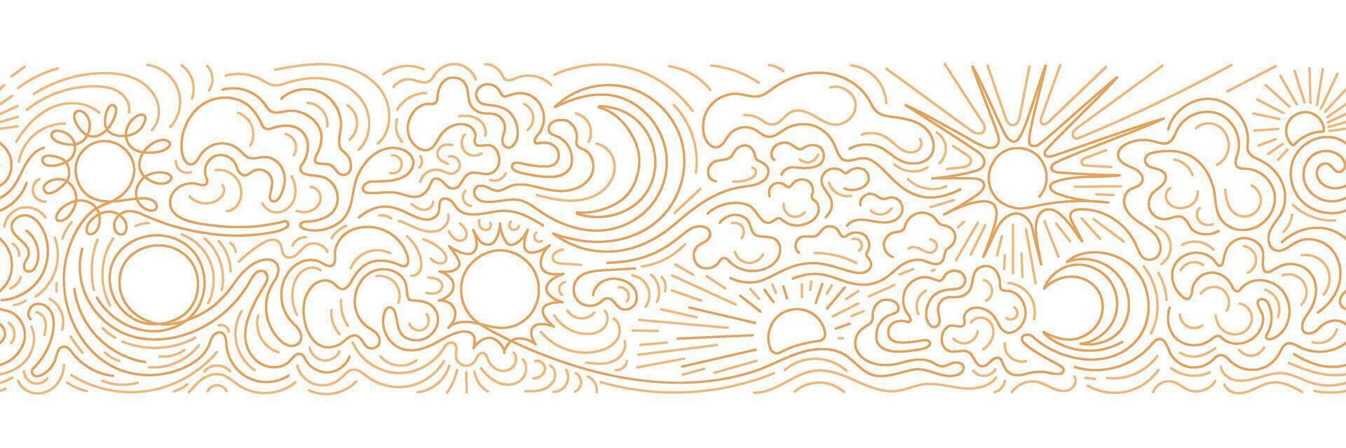 Sun, moon, cloud Line art sketch seamless pattern vector
