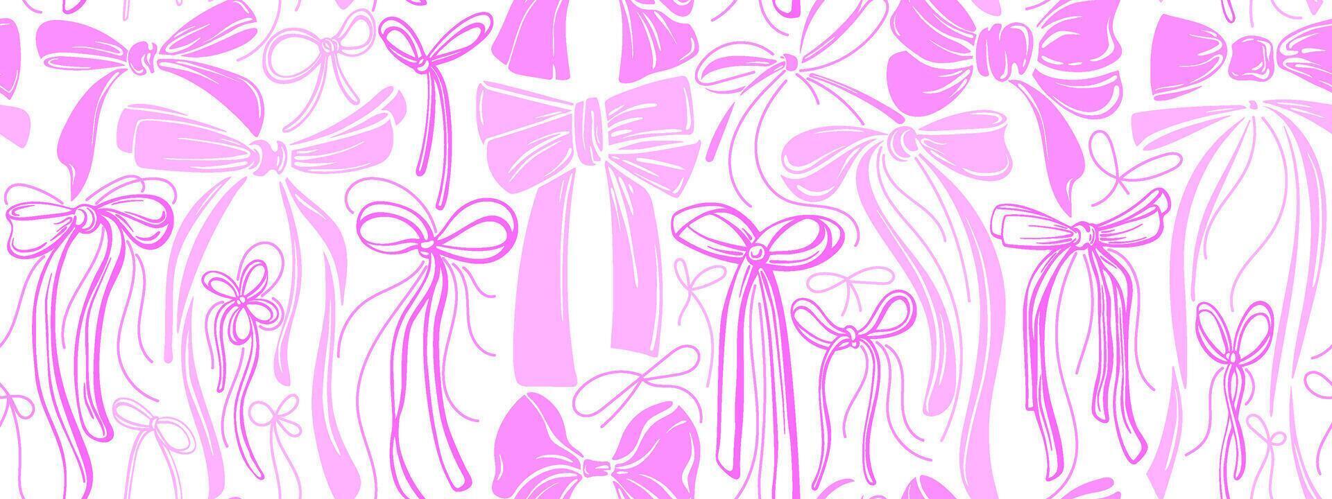 Bow sketch seamless backdrop. pink ribbons vector