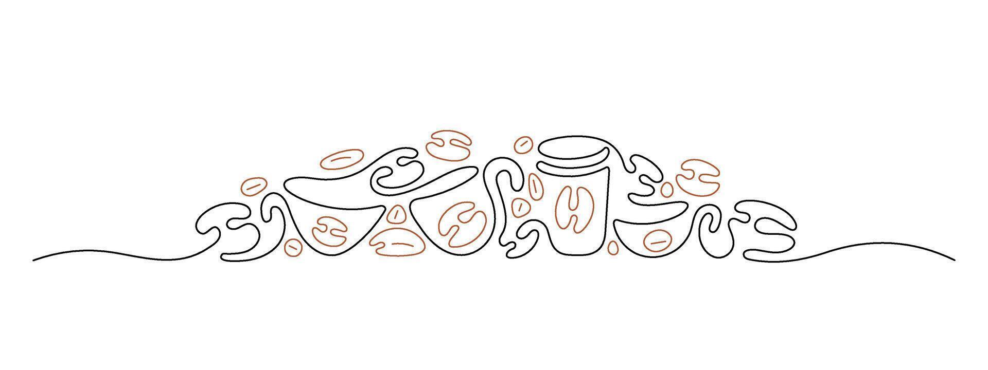 Single continuous line of coffee cup Roasted beans vector
