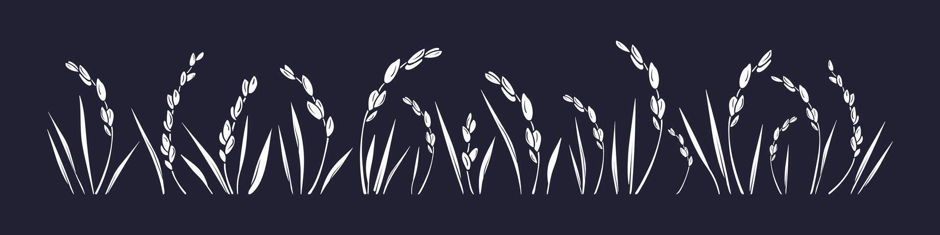 Rice art silhouette, white grain Spikelets in soil vector