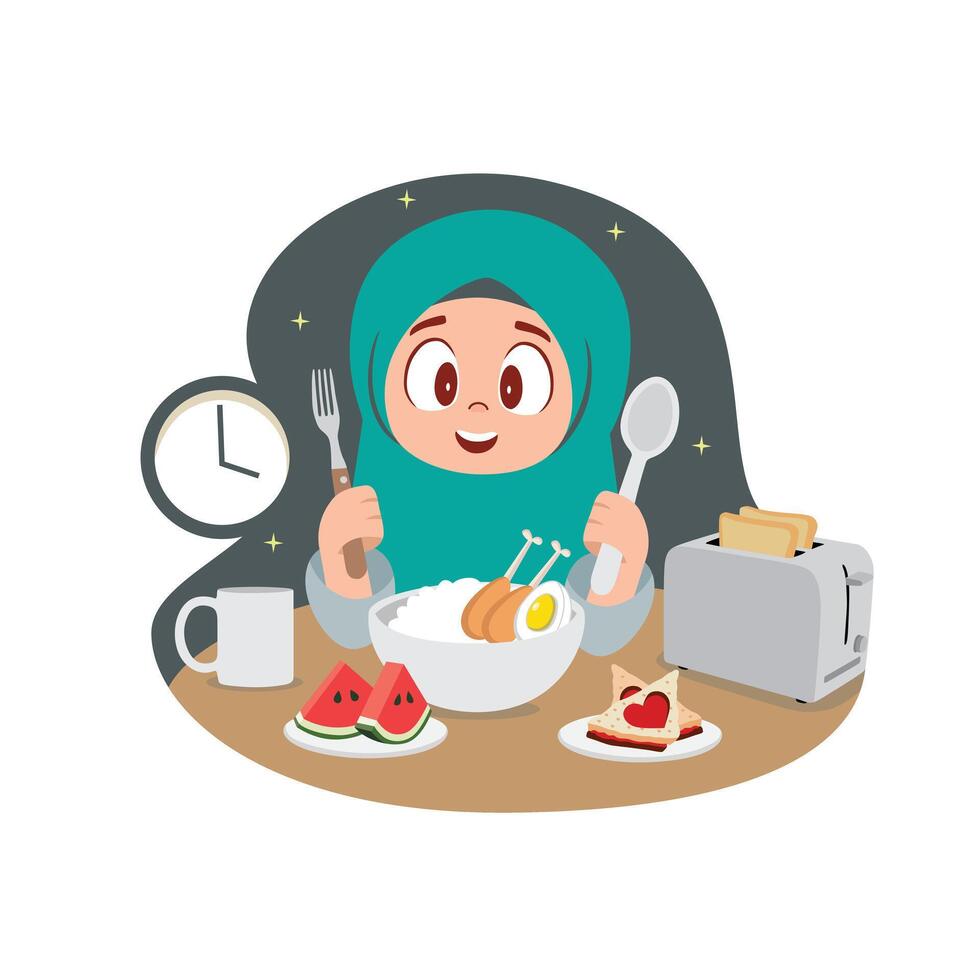 the pre dawn meal before beginning the daily fast in Ramadan vector
