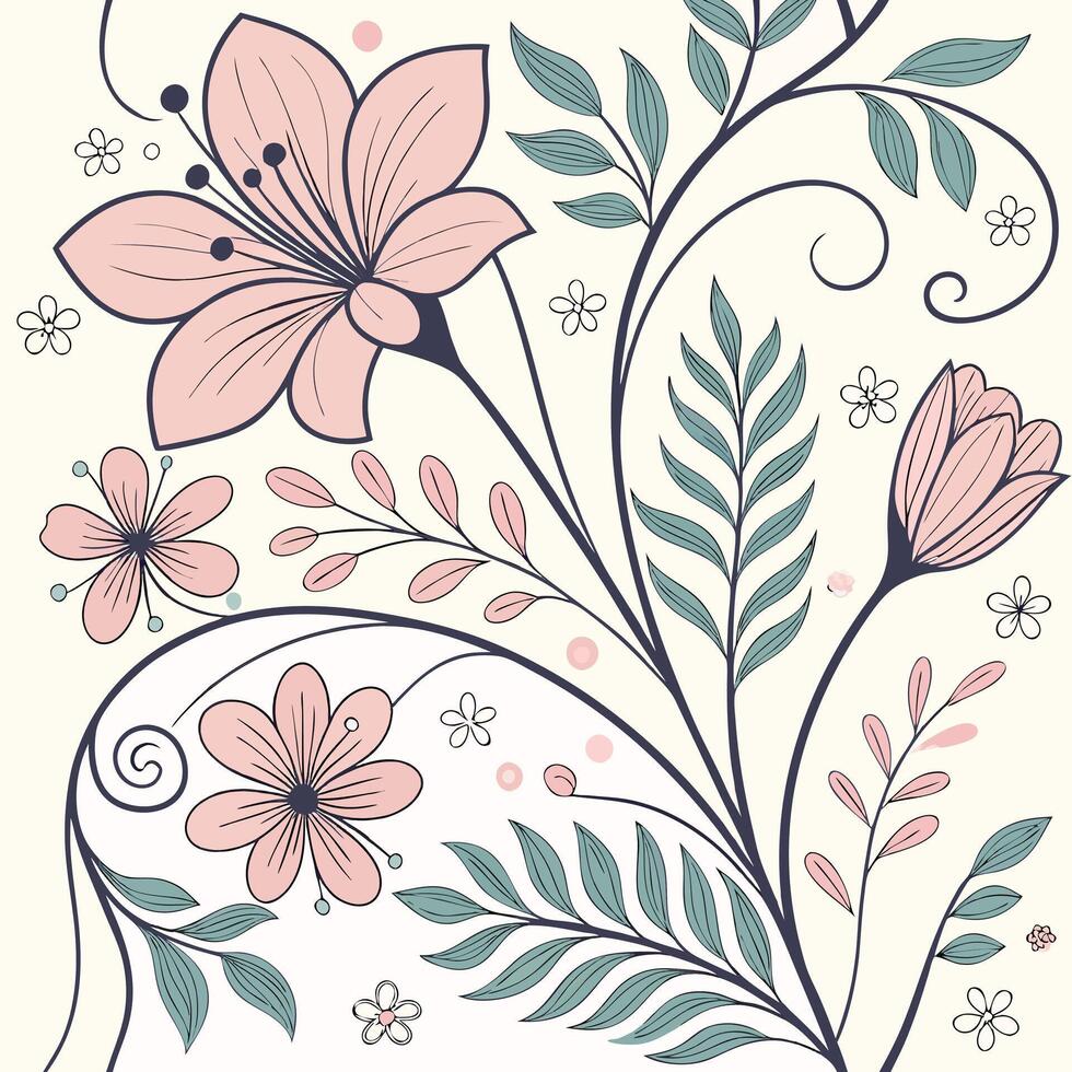Delicate Floral Ornament with Botanical Line Art vector