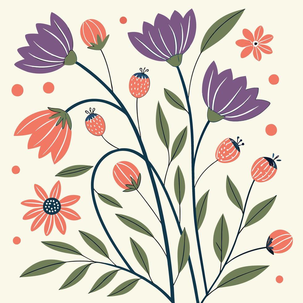 Intricate Line Art Floral Pattern with Delicate Petals vector