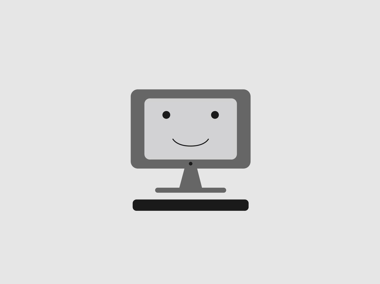 A minimalist illustration of a cartoon computer featuring a monitor with a simple smiling face on the screen vector