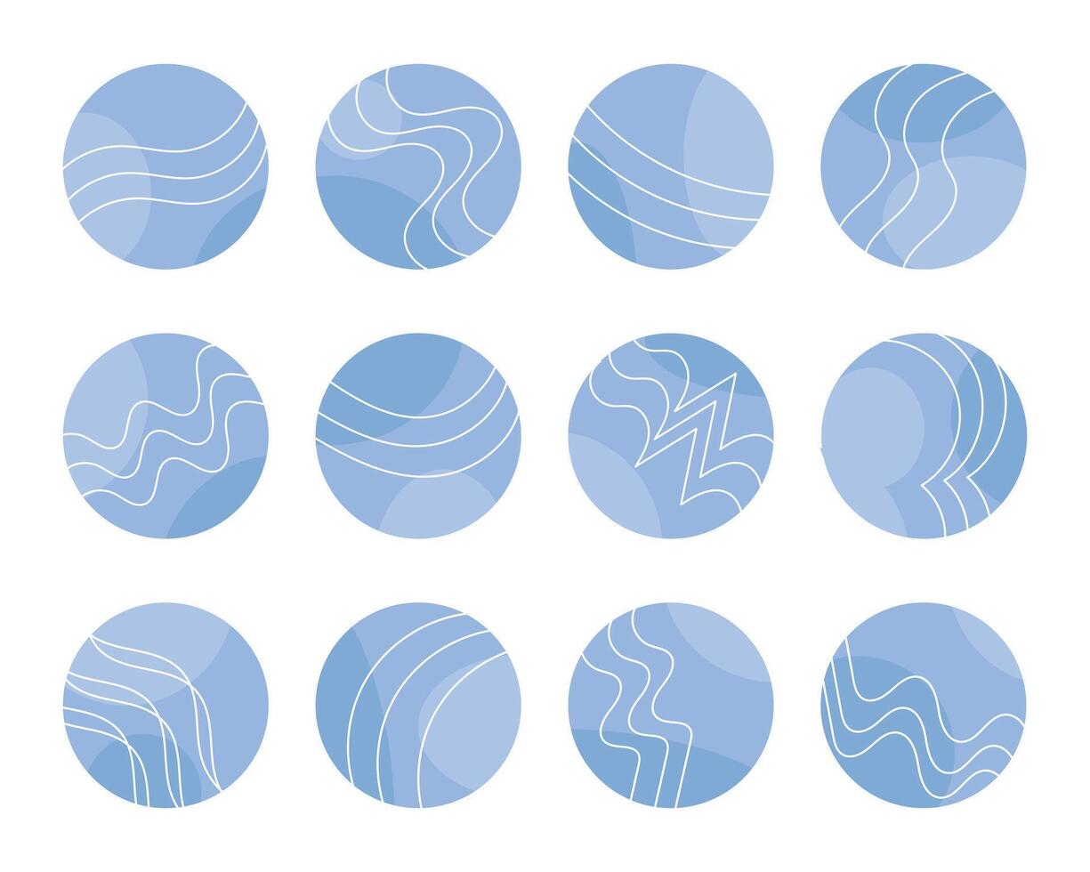 Set of soft blue backgrounds templates in boho style. Icons vector