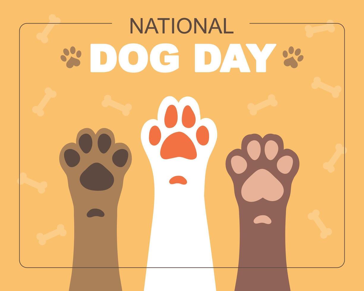 International Dog Day vertical banner with cute dog paws. Illustration in flat style. vector