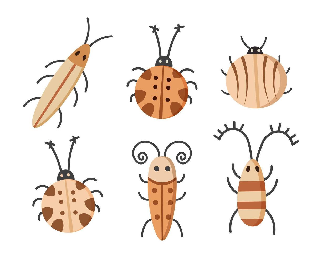 Set of different insects, beige colors. Illustration vector