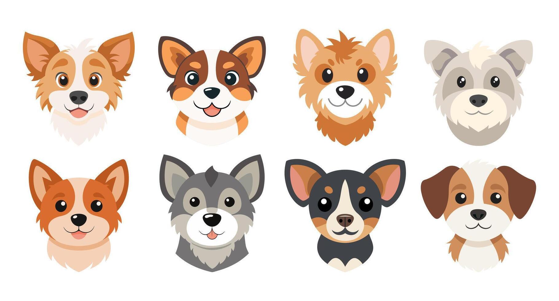 Collection of adorable dog faces perfect for designs and illustrations. vector