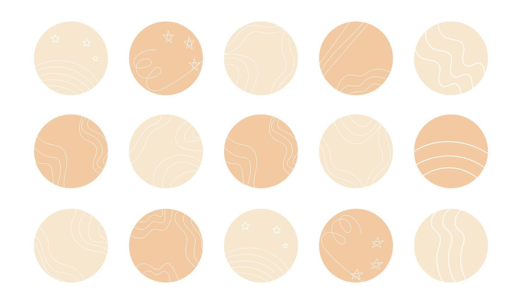 Set of beige backgrounds templates in boho style. Icons vector