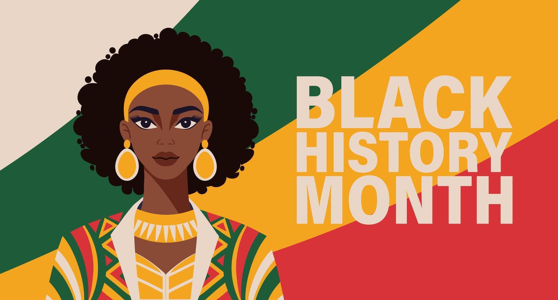 Black History Month poster with african american woman. Poster, template for background, banner, postcard. Flat style vector