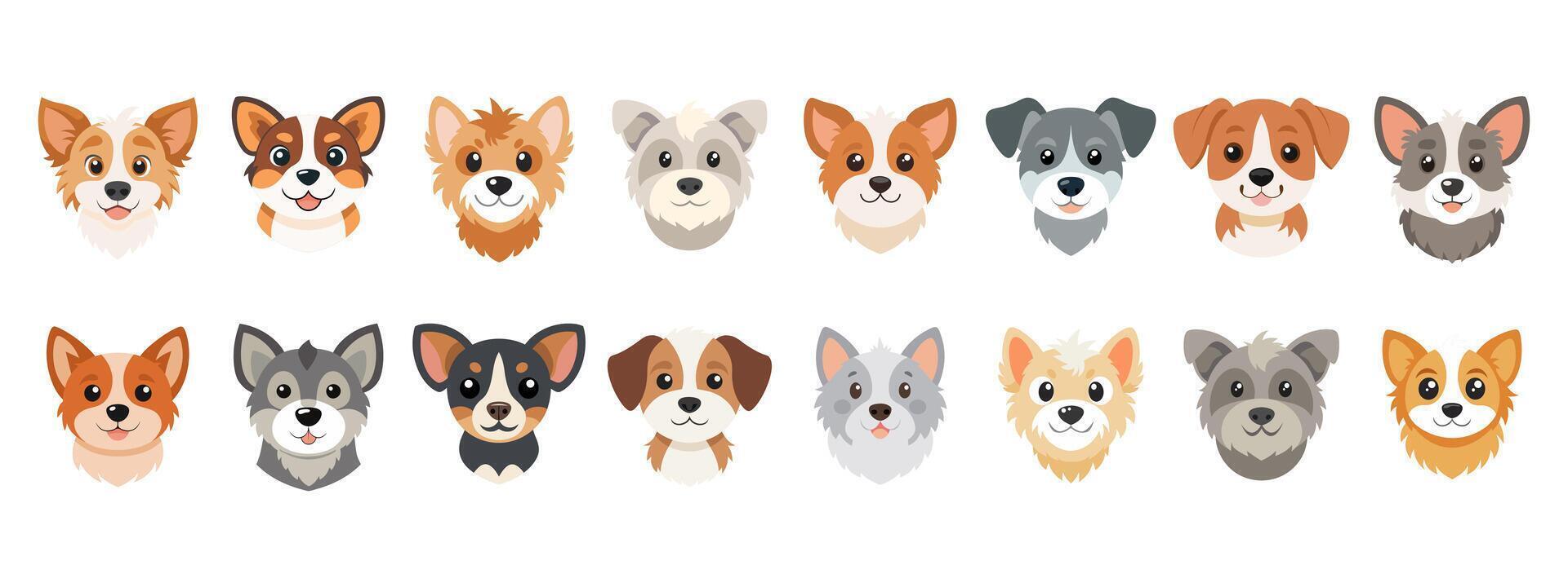 Collection of adorable dog faces. Elements for designs and illustrations. Cute dogs. vector