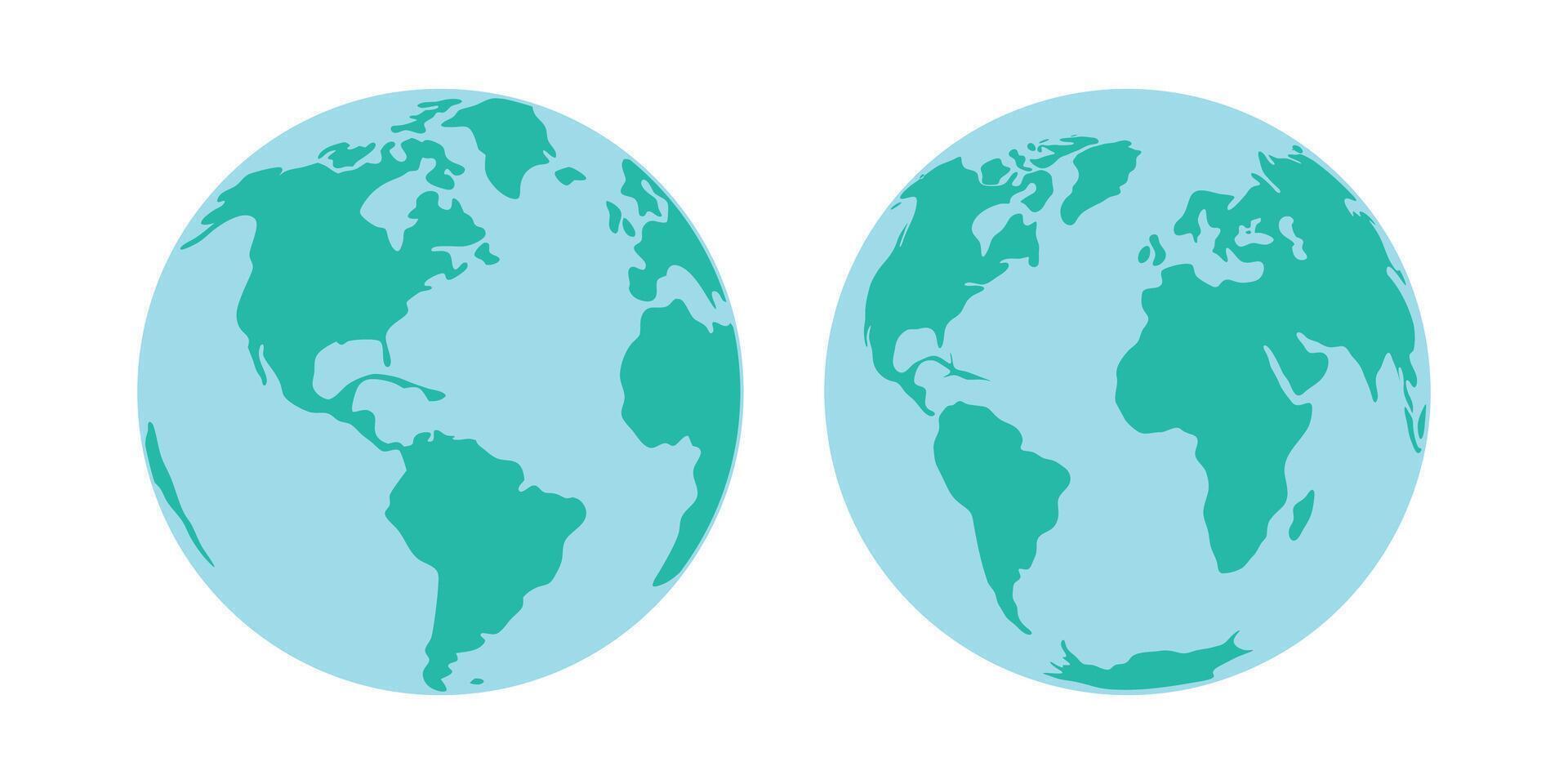 Two Earth Globes from different angles. World map on a white background. Illustration. vector