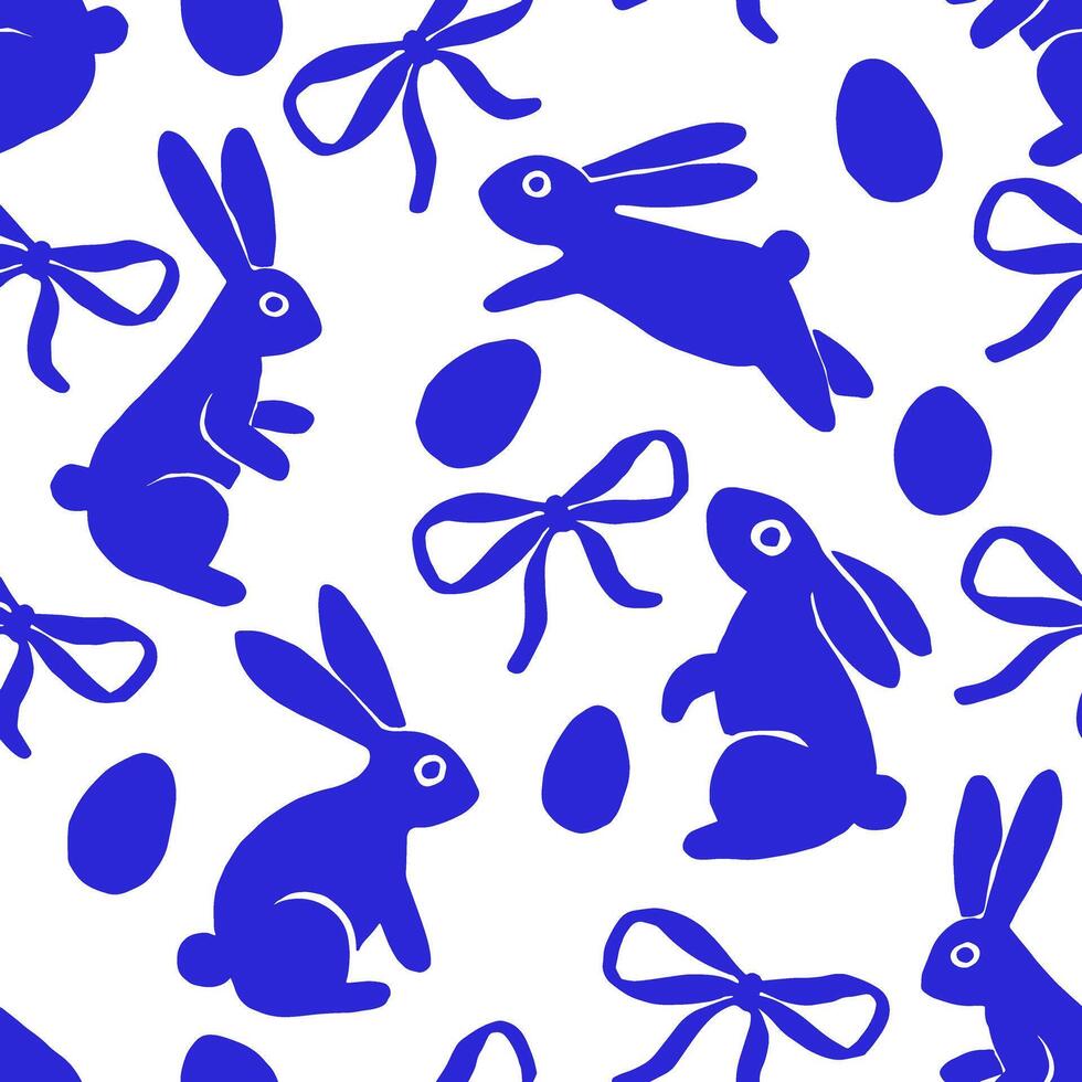 seamless pattern in vintage style with blue bunnies and bows vector