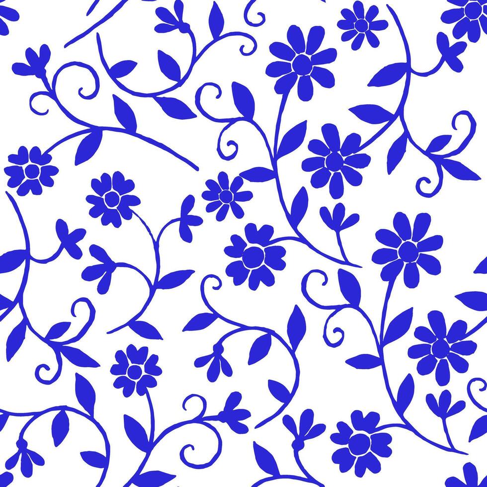 Seamless pattern with blue flowers ornament. vector