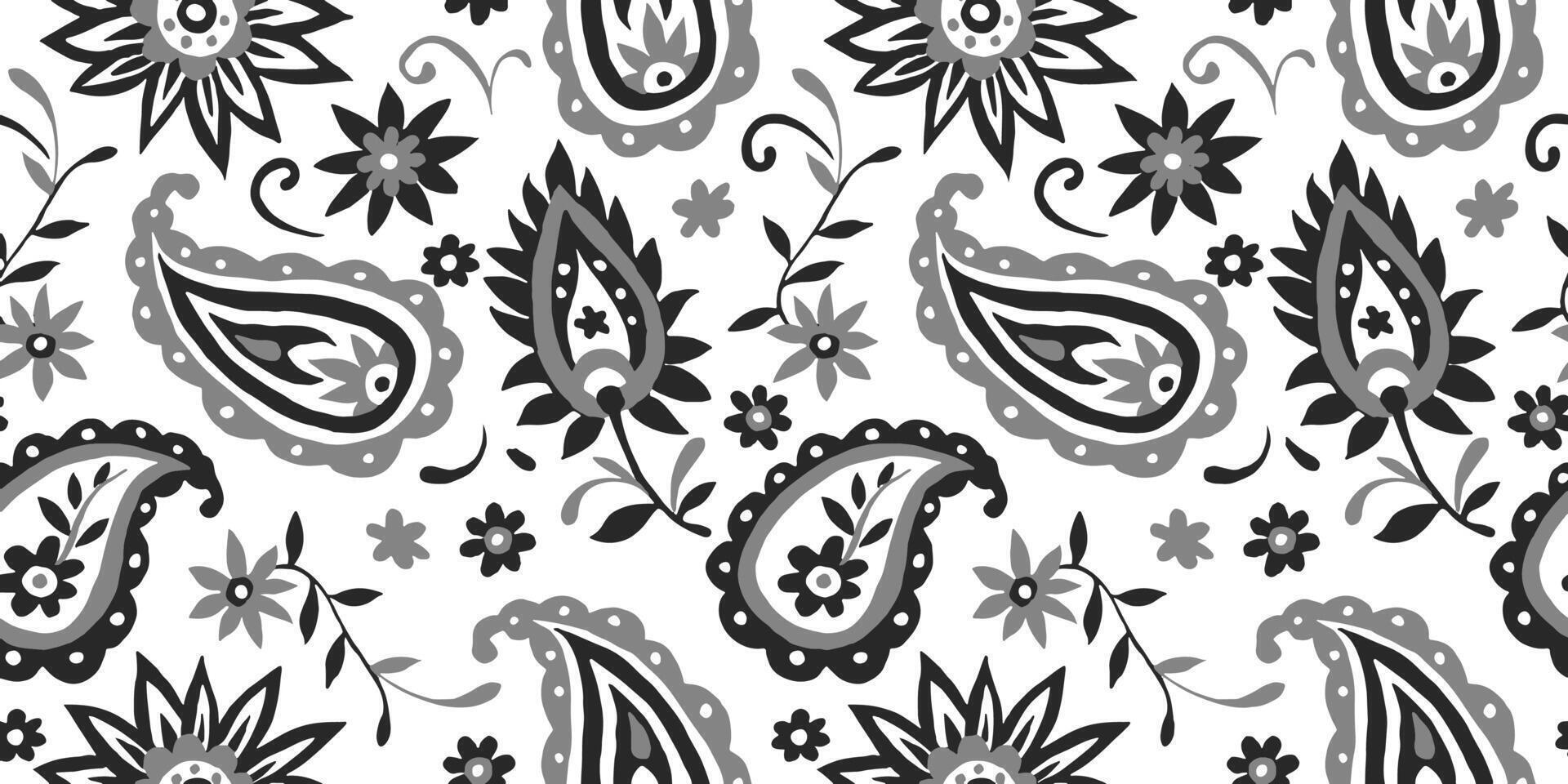 seamless monochrome oriental paisley pattern vector