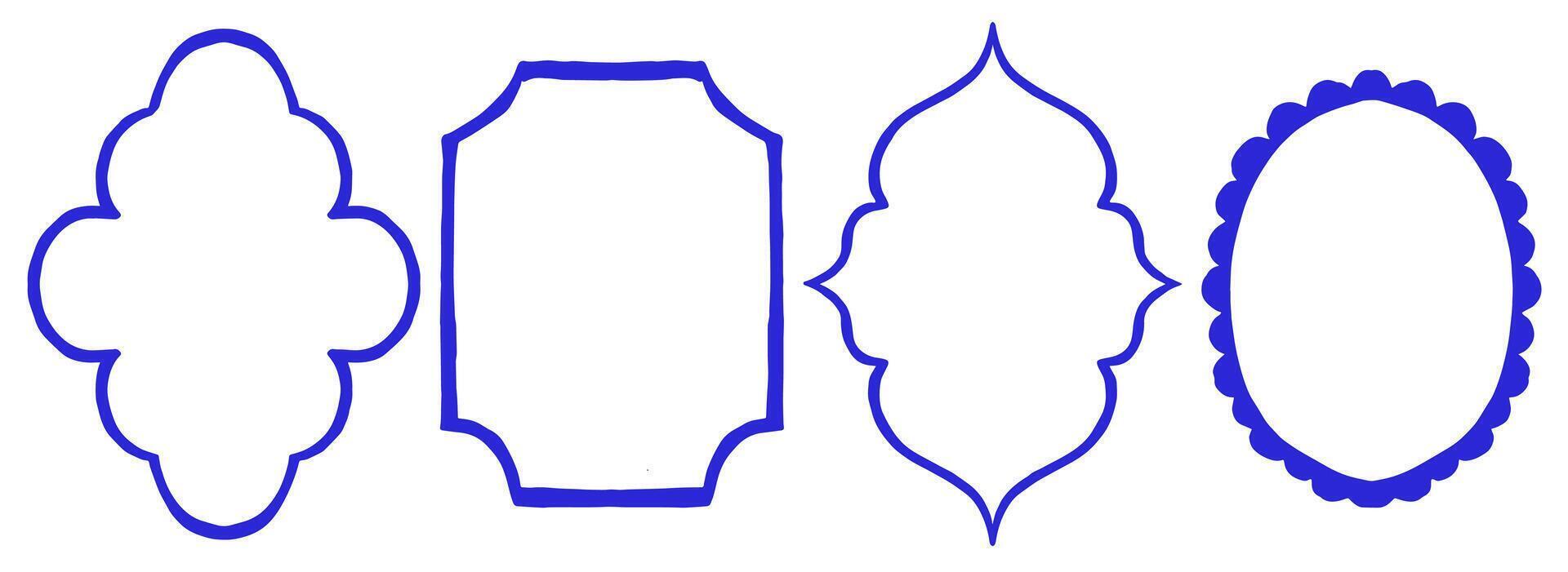 Set of blue frames with swirls, elegant illustration. vector