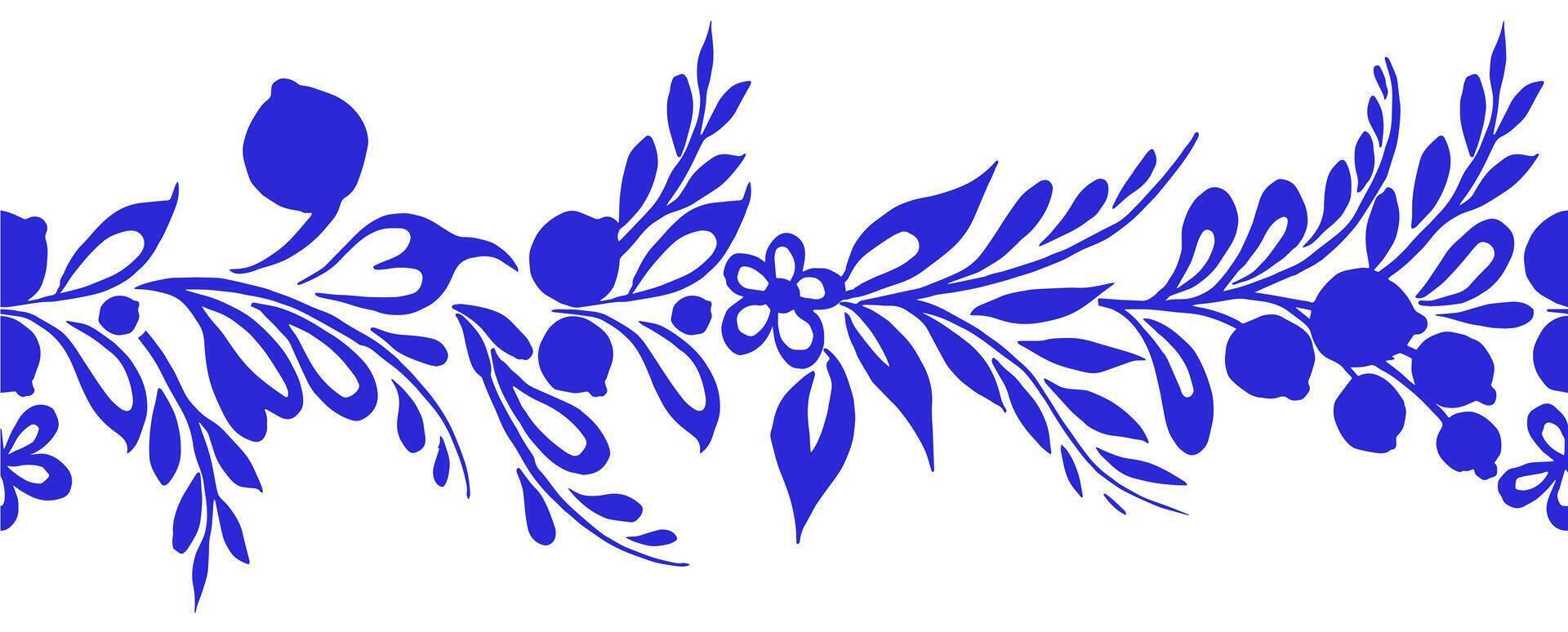 seamless border of blue ornaments in Russian style. vector