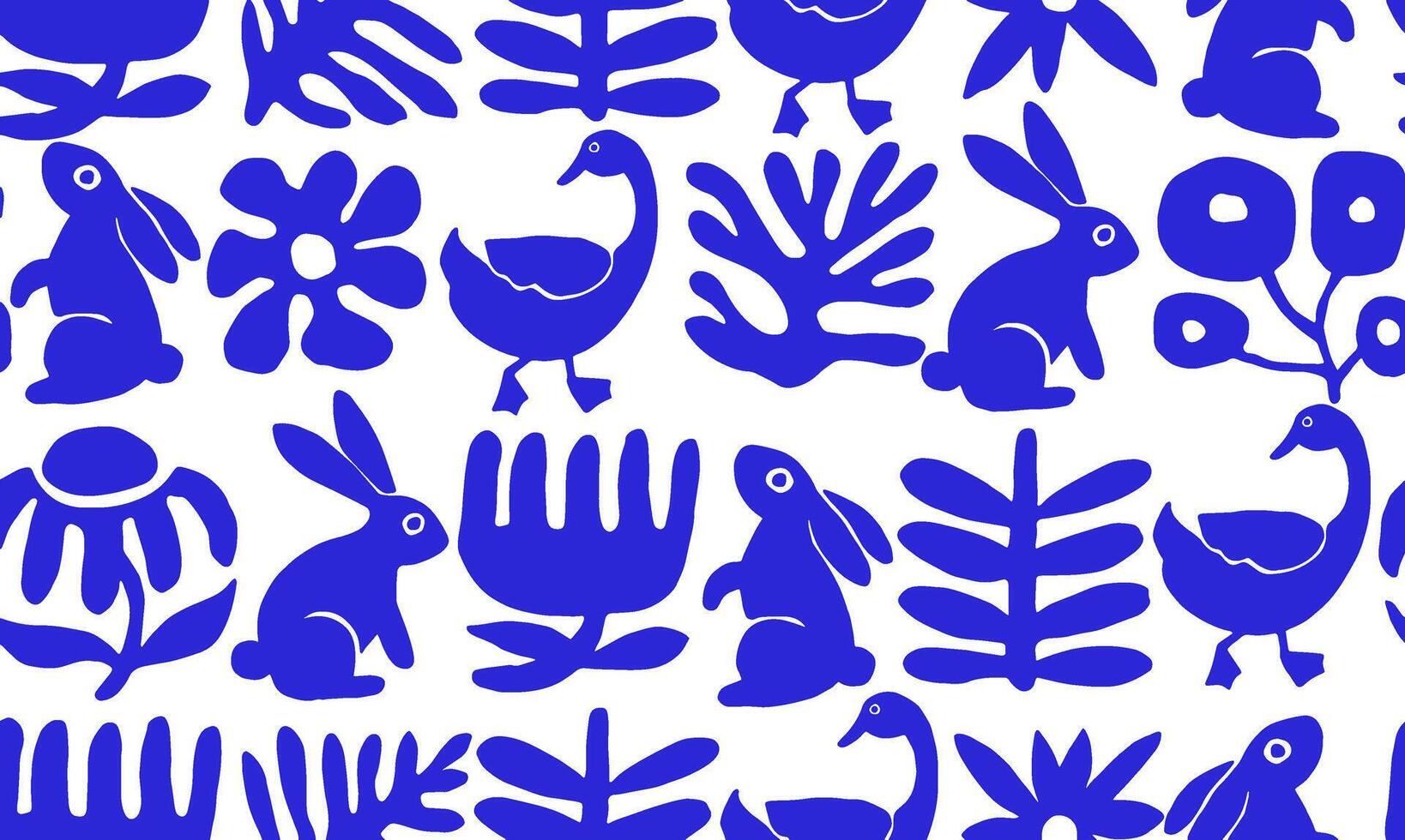 seamless pattern abstract flowers animals modern style blue vector