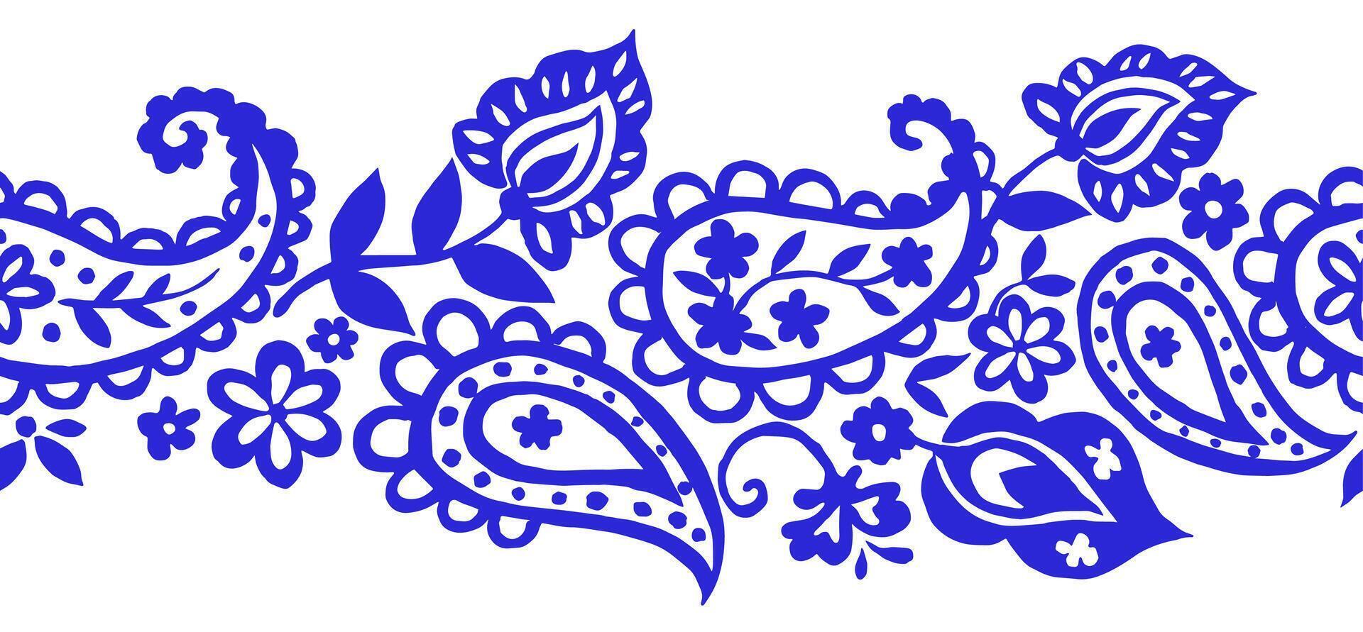 seamless frame, frame with oriental monochrome paisley pattern on white background vector