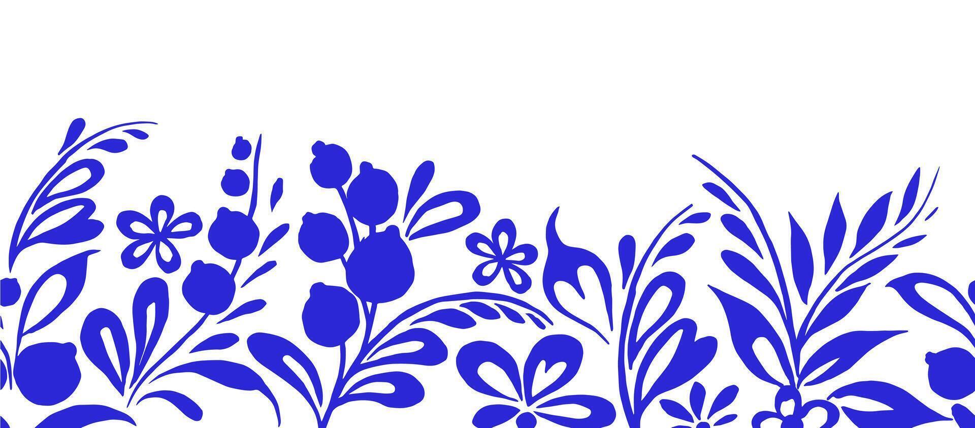seamless border of blue ornaments in Russian style. porcelain painting vector