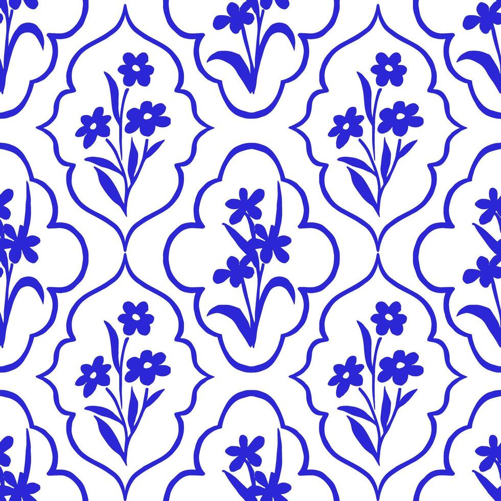 pattern with blue frames and flowers. print for wallpaper and textile vector