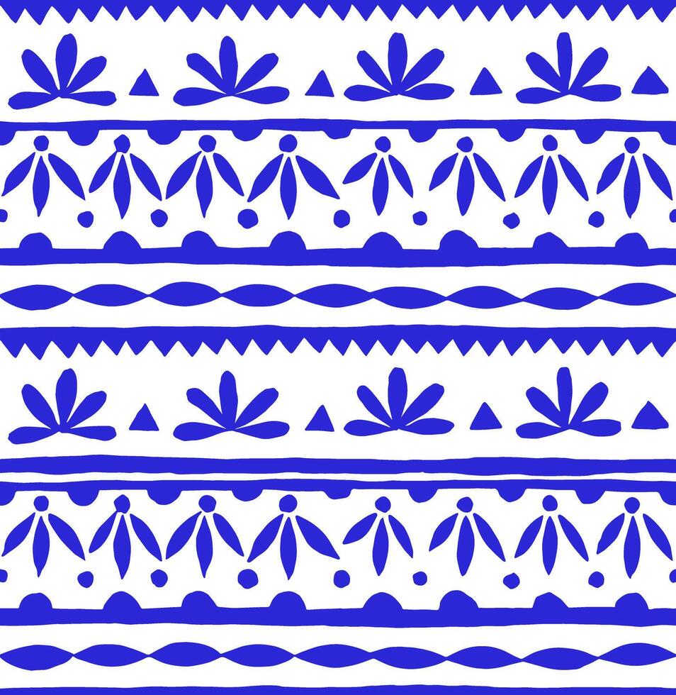 Seamless pattern with blue horizontal damask ornaments. vector