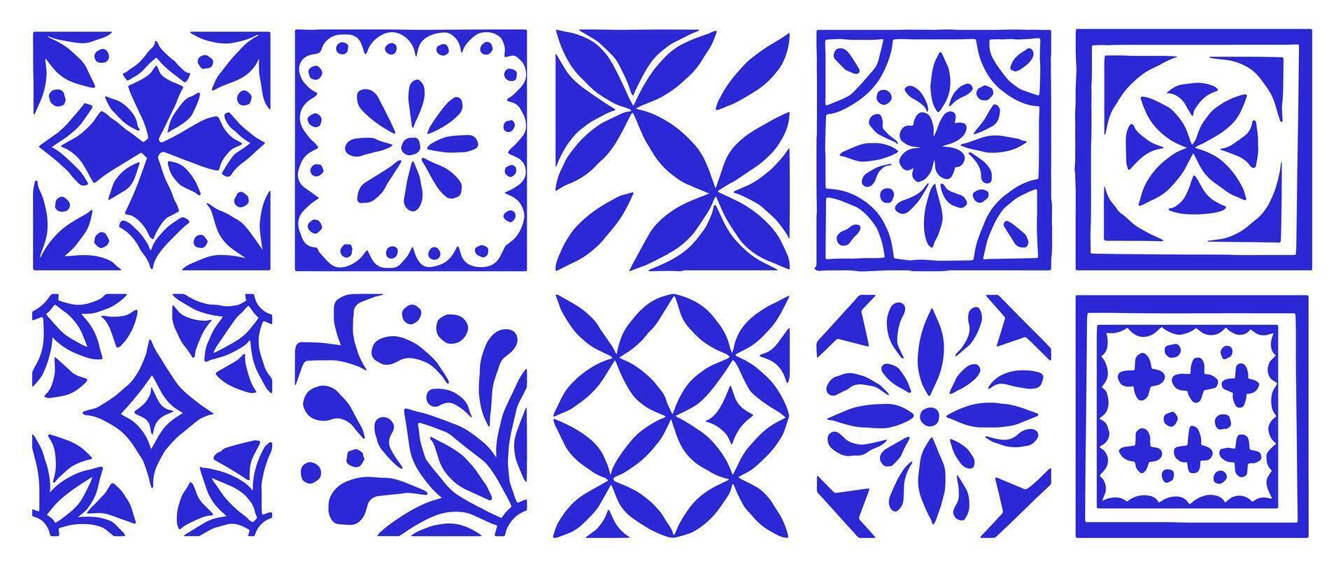 illustration, set of blue damask tiles vector
