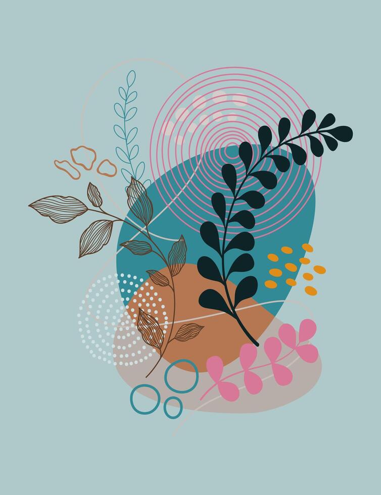 Leaf drawing with abstract shape. vector