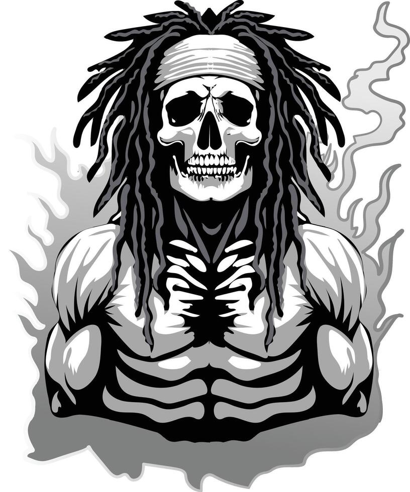 Skull with Dreadlocks and Muscular Body vector