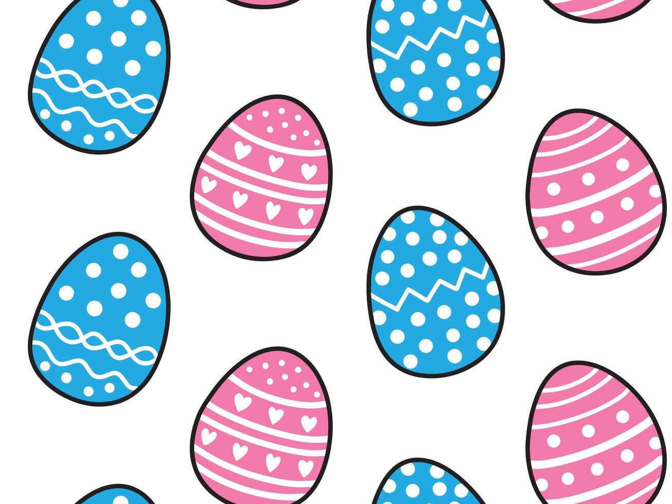 Easter Eggs Seamless Pattern. Cute Doodles Ornate Eggs with Black Outline. Illustration vector