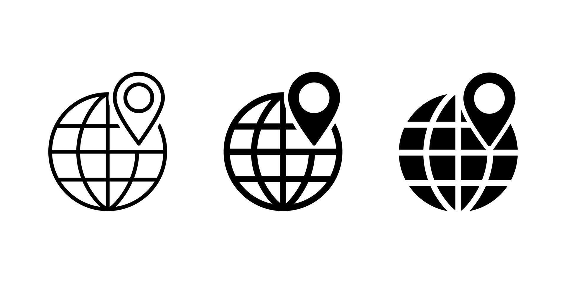 Globe location pin icon sign. Location globe icon. Network global simple black icon vector
