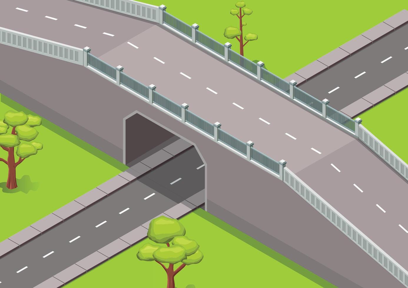 Isometric highway with flyover intersection vector