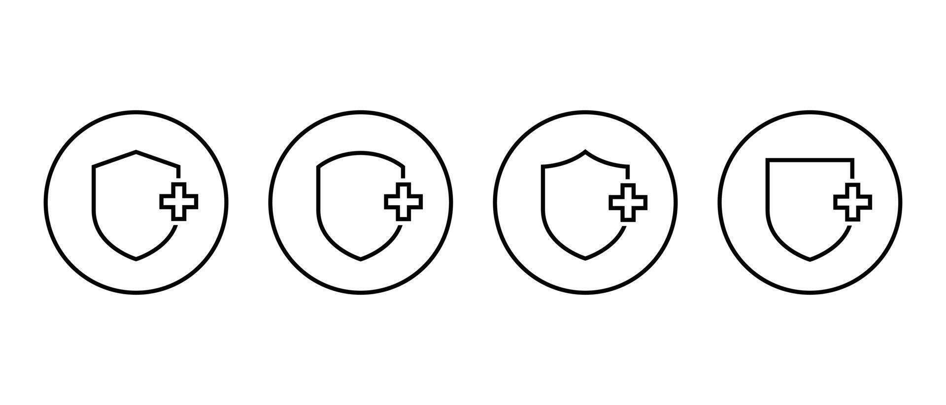 Health shield, medical protection outline icon set on circle line vector