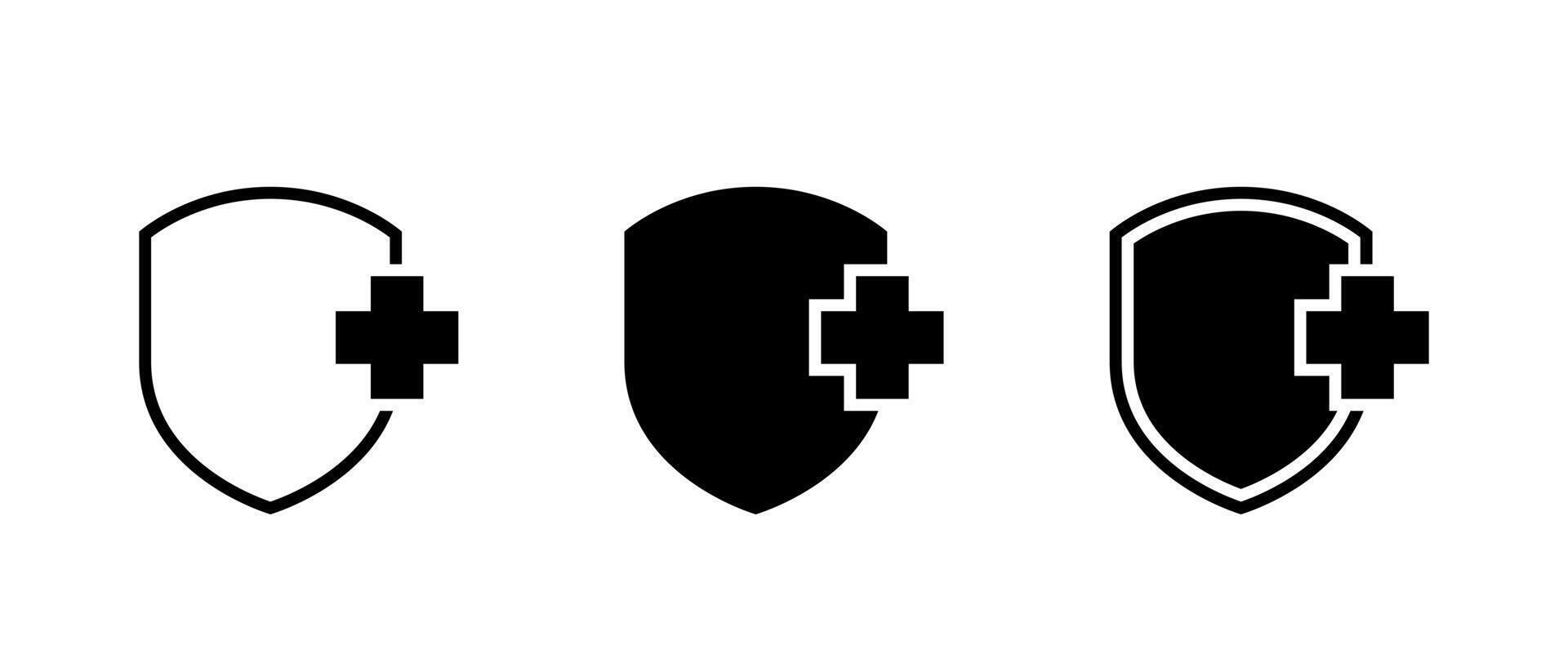 Medical shield, healthy badge icon set. Protect, health protection sign symbol vector
