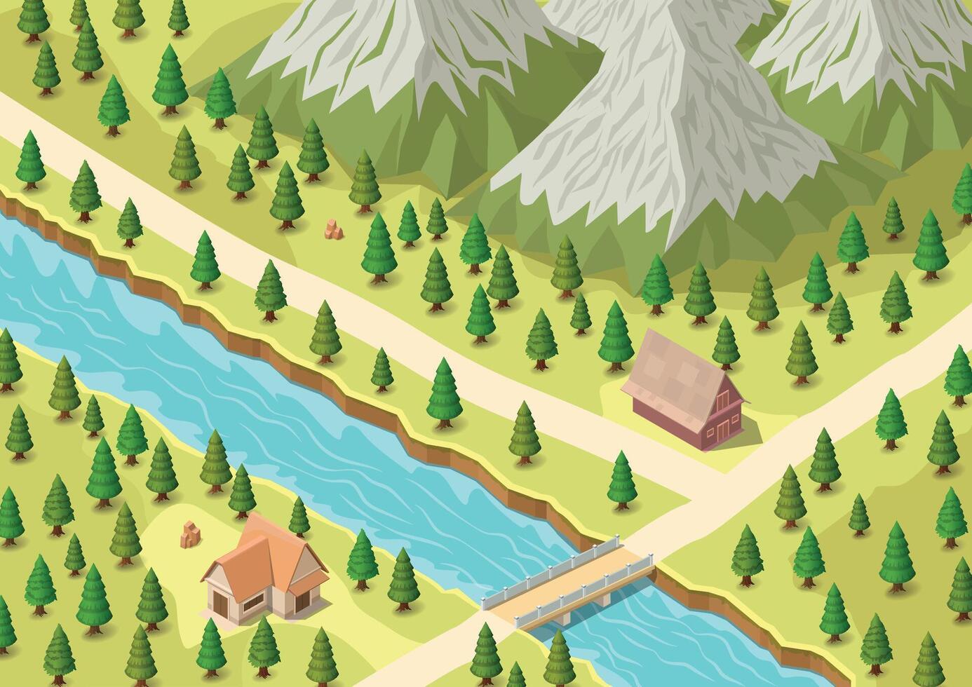 Isometric snowy mountain with river vector