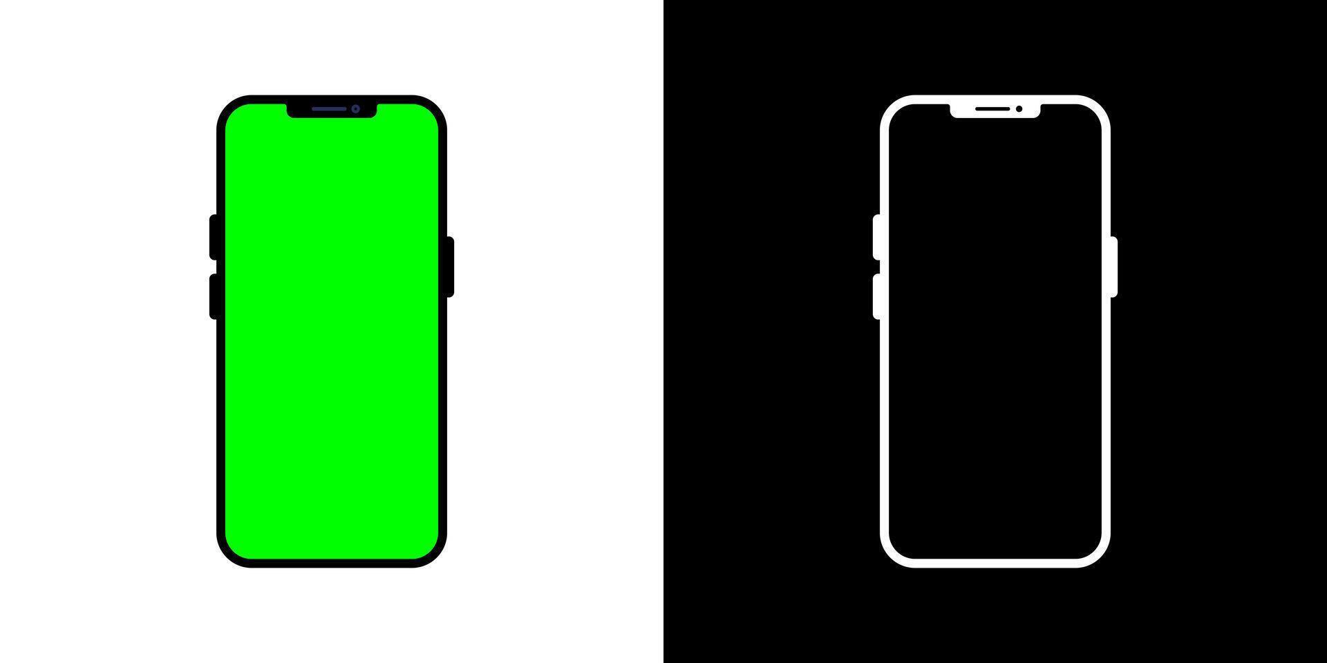 Smartphone icon with green screen. Mobile phone mockup sign symbol vector