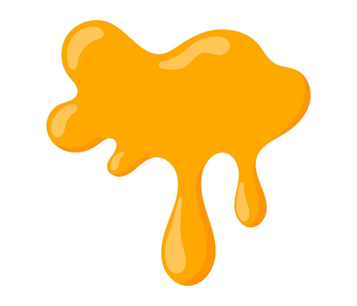 Honey dripping. Sticky sweet dripping spots, flowing sugar syrup, yellow viscous liquid. Lemon jelly. Cheese drop. illustration isolated on white background vector